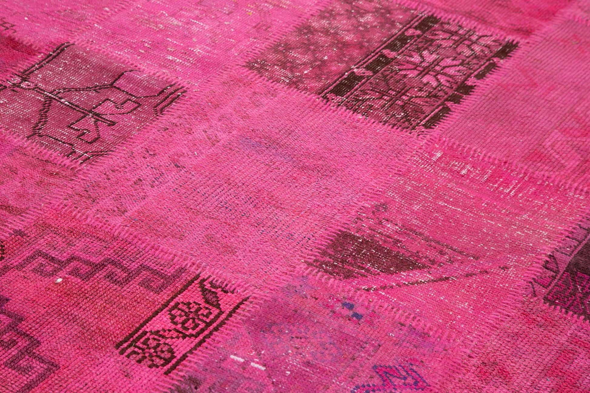 Kırk Yama Pembe Patchwork Pamuk Yün El Dokuma Halısı 203x302 Agacan
