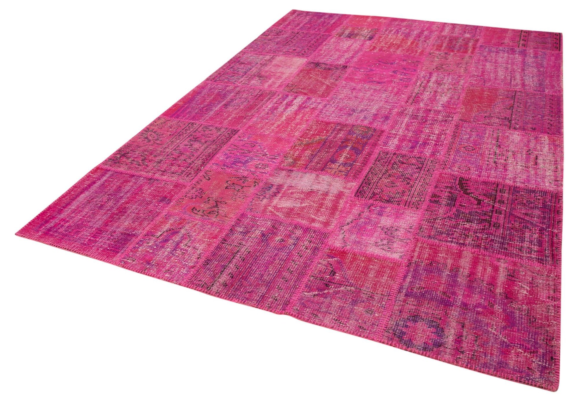 Kırk Yama Pembe Patchwork Pamuk Yün El Dokuma Halısı 206x302 Agacan
