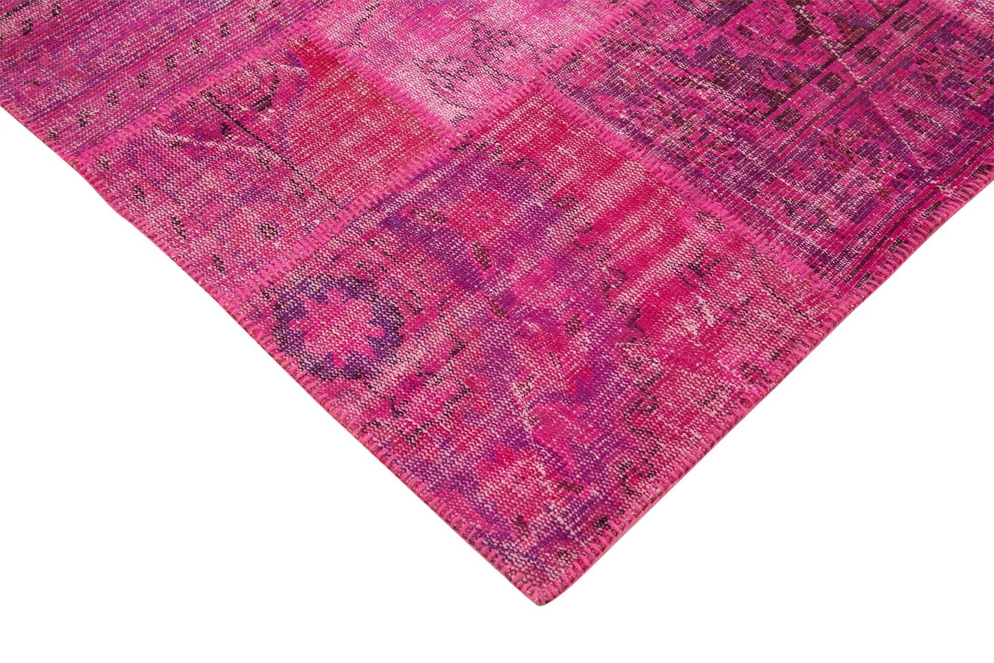 Kırk Yama Pembe Patchwork Pamuk Yün El Dokuma Halısı 206x302 Agacan