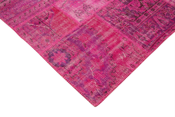Kırk Yama Pembe Patchwork Pamuk Yün El Dokuma Halısı 206x302 Agacan