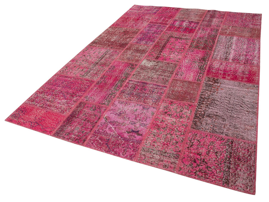 Kırk Yama Pembe Patchwork Pamuk Yün El Dokuma Halısı 186x288 Agacan