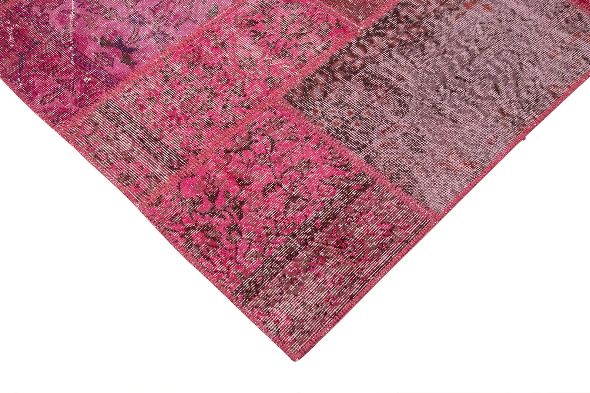 Kırk Yama Pembe Patchwork Pamuk Yün El Dokuma Halısı 186x288 Agacan