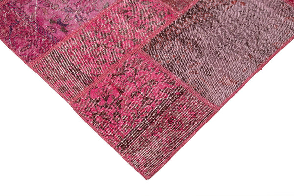 Kırk Yama Pembe Patchwork Pamuk Yün El Dokuma Halısı 186x288 Agacan