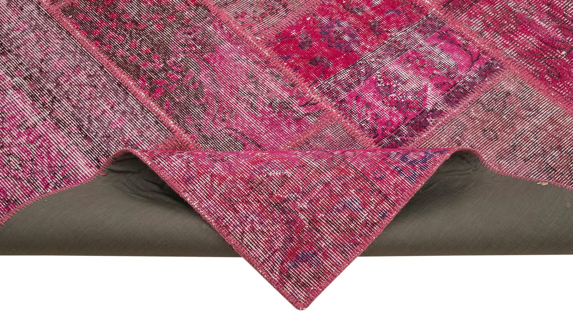 Kırk Yama Pembe Patchwork Pamuk Yün El Dokuma Halısı 186x288 Agacan