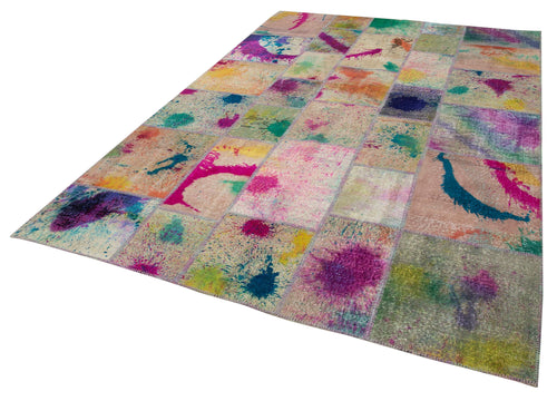 Kırk Yama Gri Patchwork Pamuk Yün El Dokuma Halısı 204x300 Agacan
