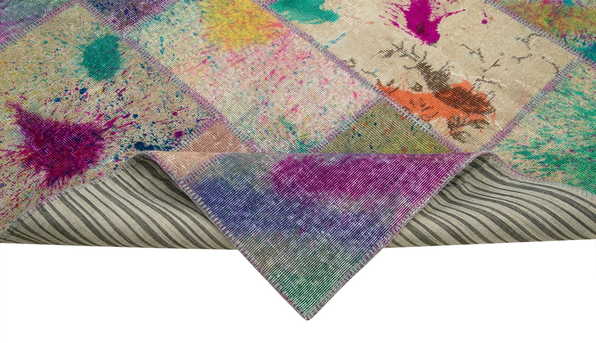 Kırk Yama Gri Patchwork Pamuk Yün El Dokuma Halısı 204x300 Agacan