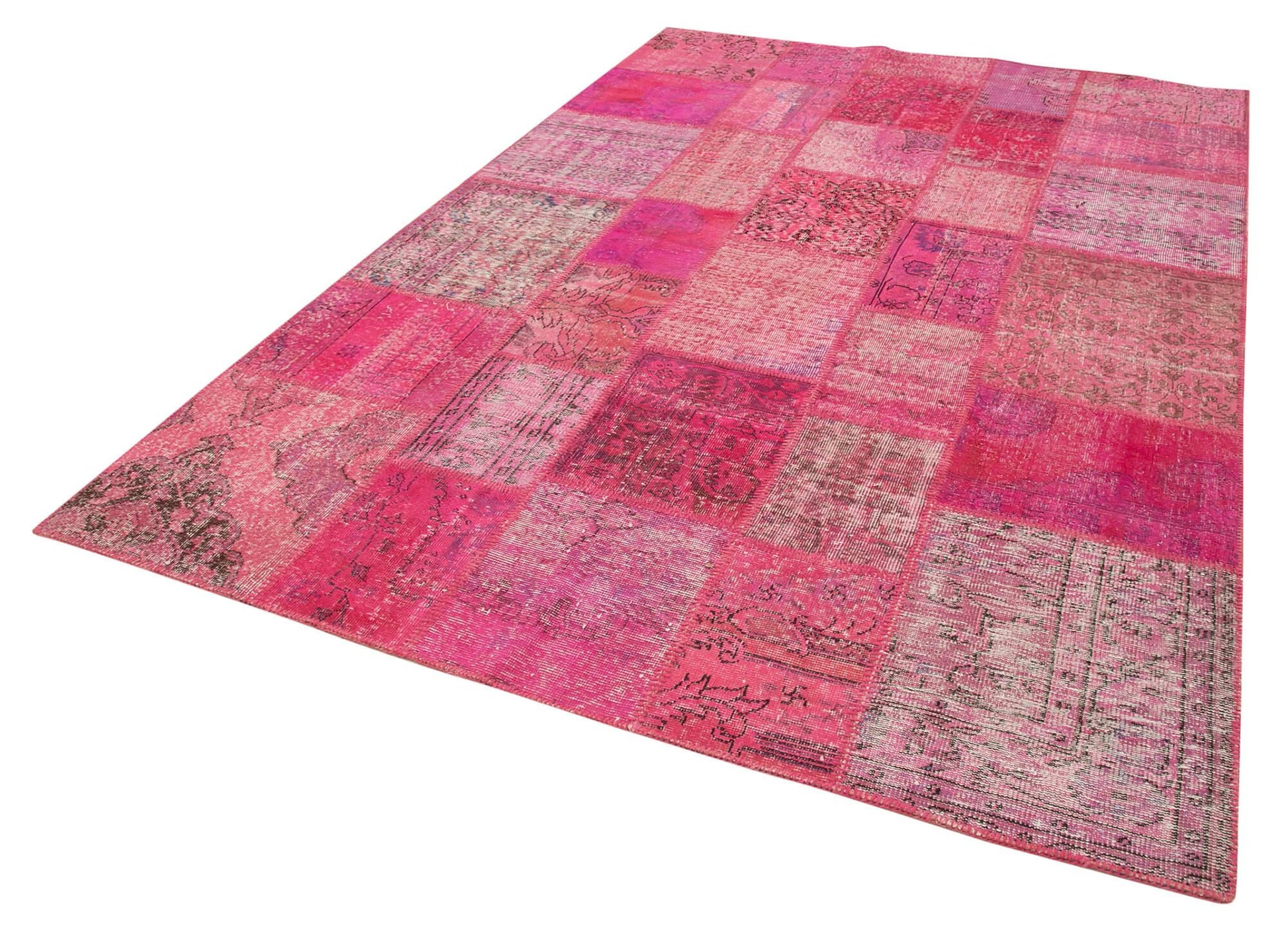 Kırk Yama Pembe Patchwork Pamuk Yün El Dokuma Halısı 205x300 Agacan