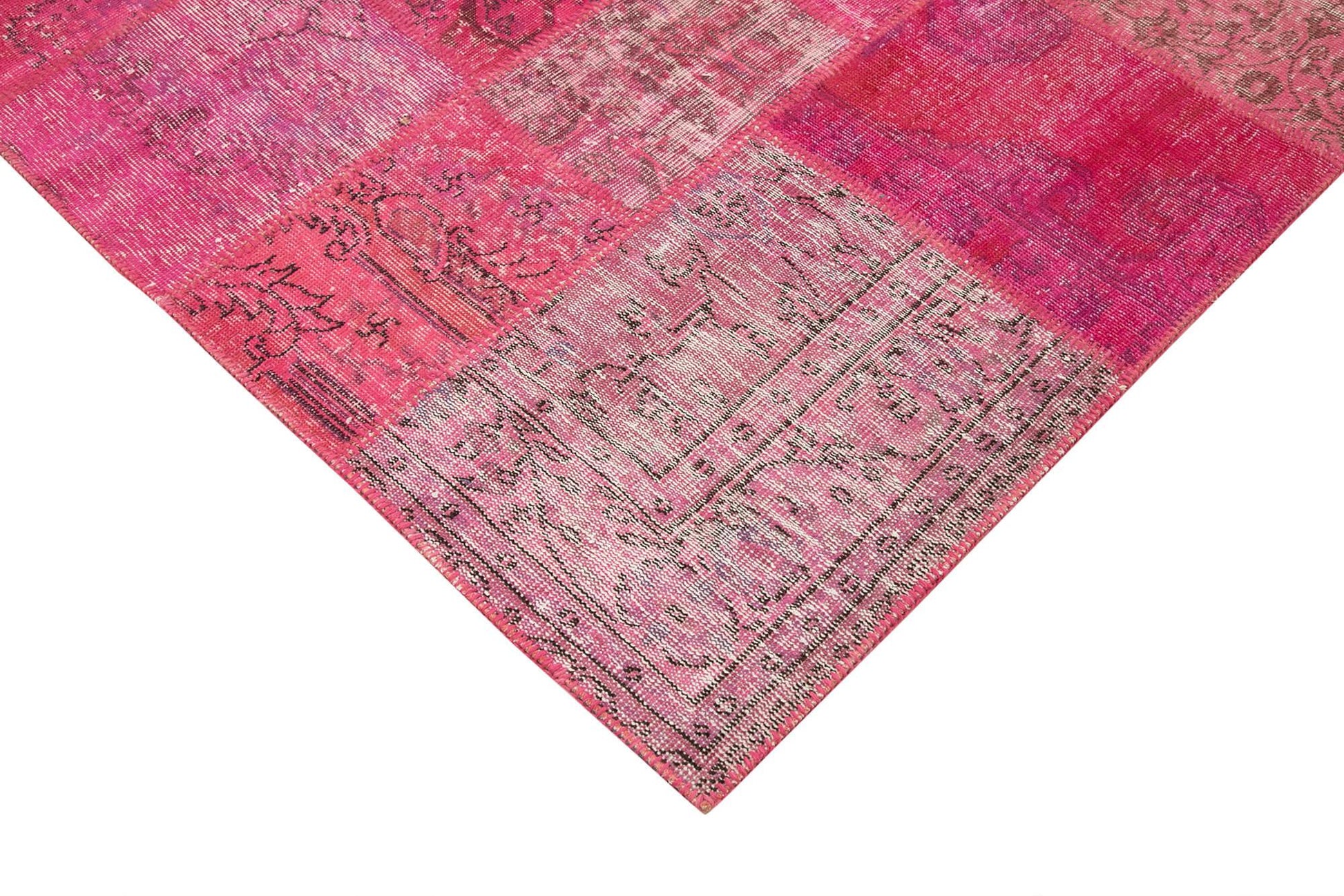 Kırk Yama Pembe Patchwork Pamuk Yün El Dokuma Halısı 205x300 Agacan