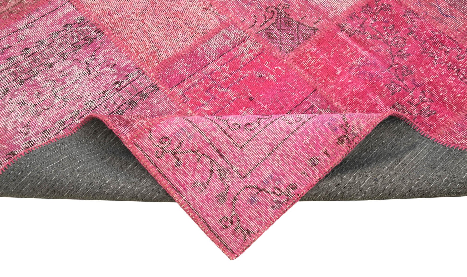 Kırk Yama Pembe Patchwork Pamuk Yün El Dokuma Halısı 205x300 Agacan
