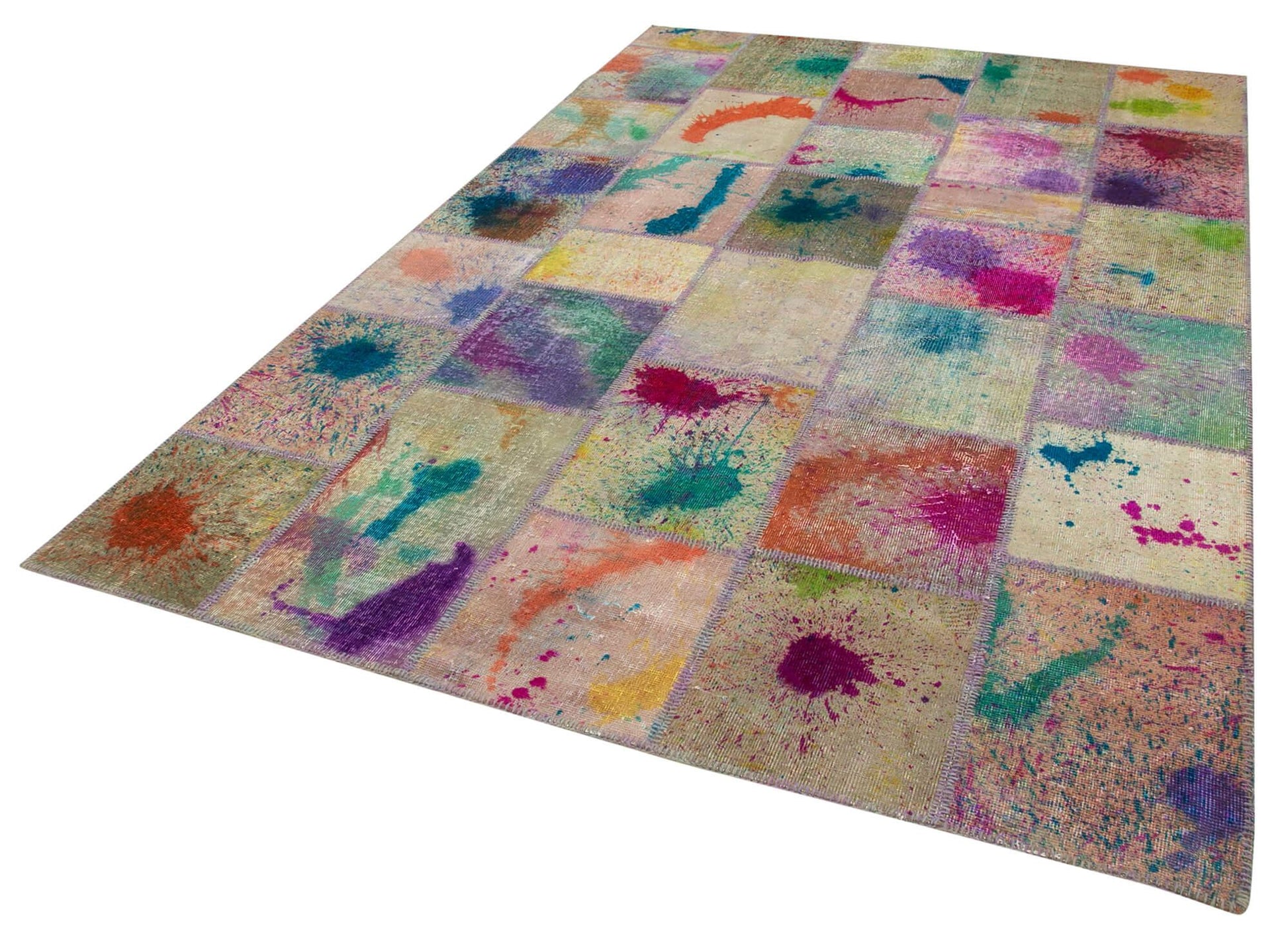 Kırk Yama Gri Patchwork Pamuk Yün El Dokuma Halısı 200x301 Agacan
