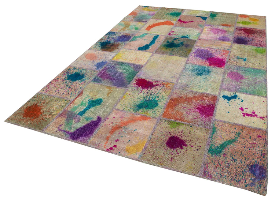 Kırk Yama Gri Patchwork Pamuk Yün El Dokuma Halısı 200x301 Agacan