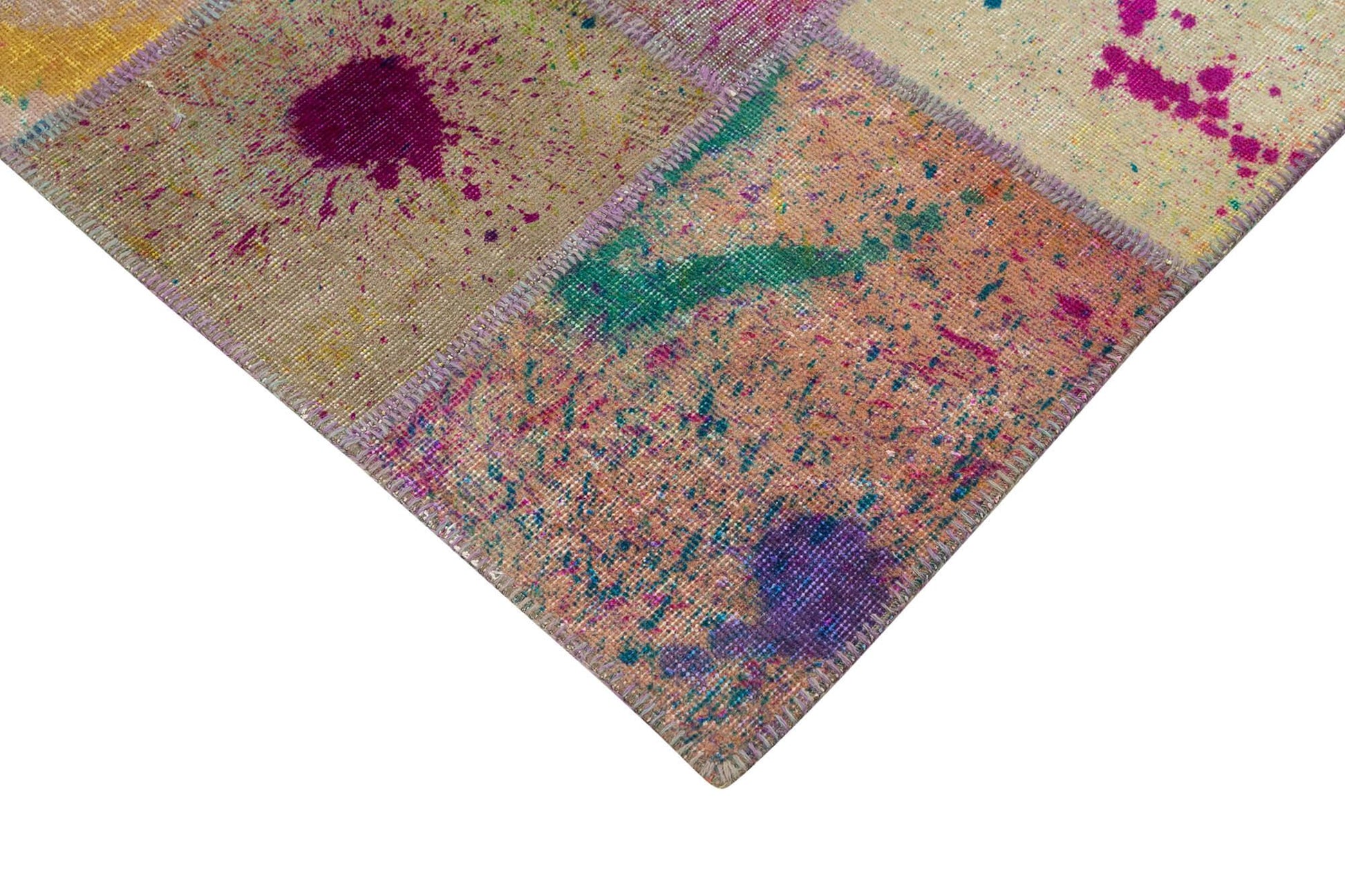 Kırk Yama Gri Patchwork Pamuk Yün El Dokuma Halısı 200x301 Agacan