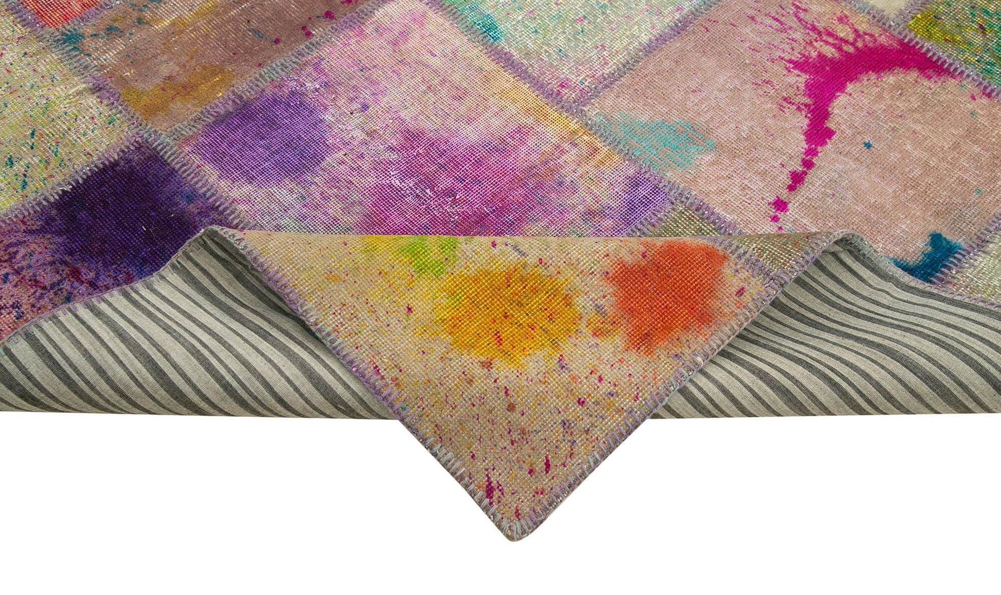 Kırk Yama Gri Patchwork Pamuk Yün El Dokuma Halısı 200x301 Agacan