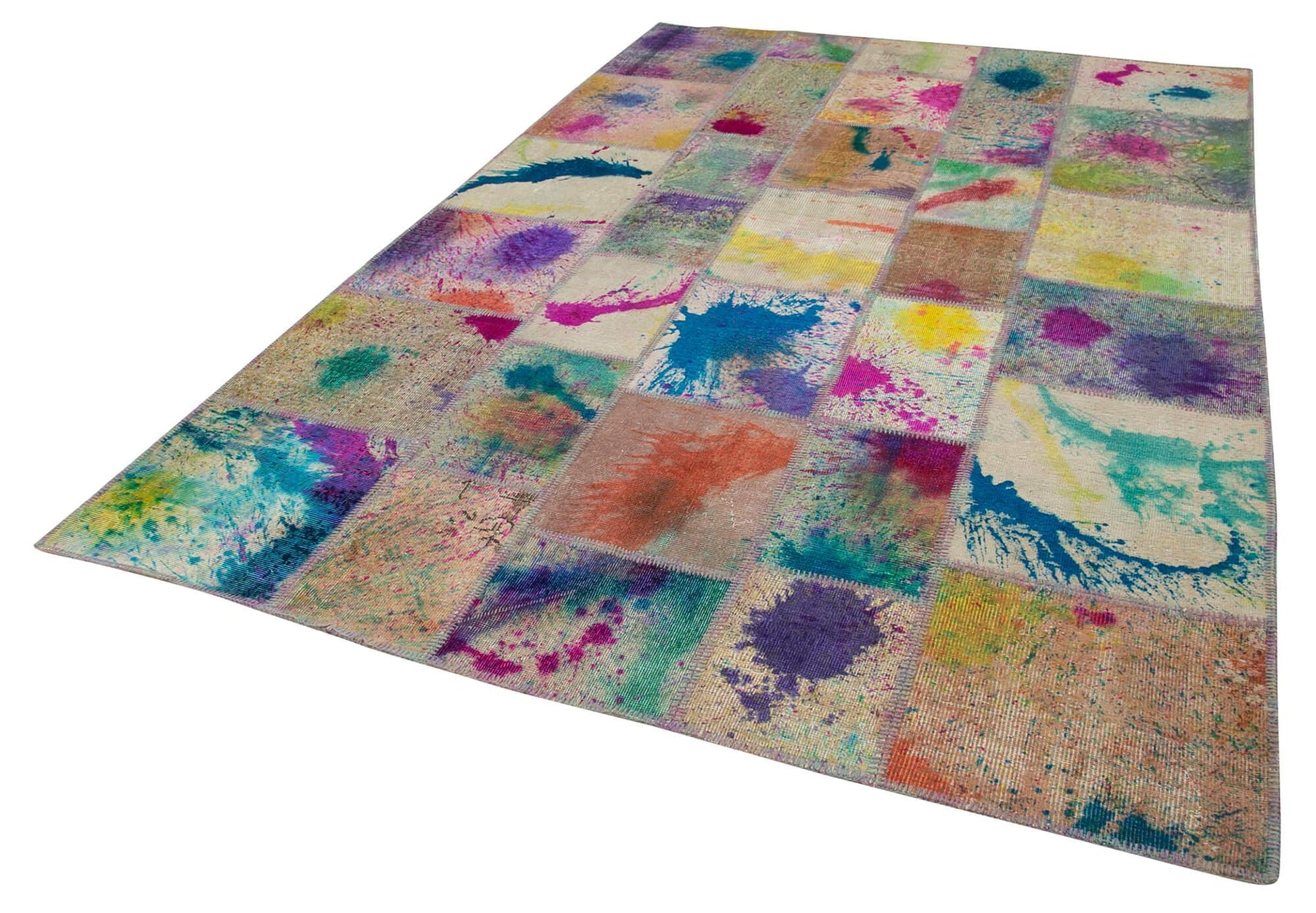 Kırk Yama Gri Patchwork Pamuk Yün El Dokuma Halısı 203x303 Agacan