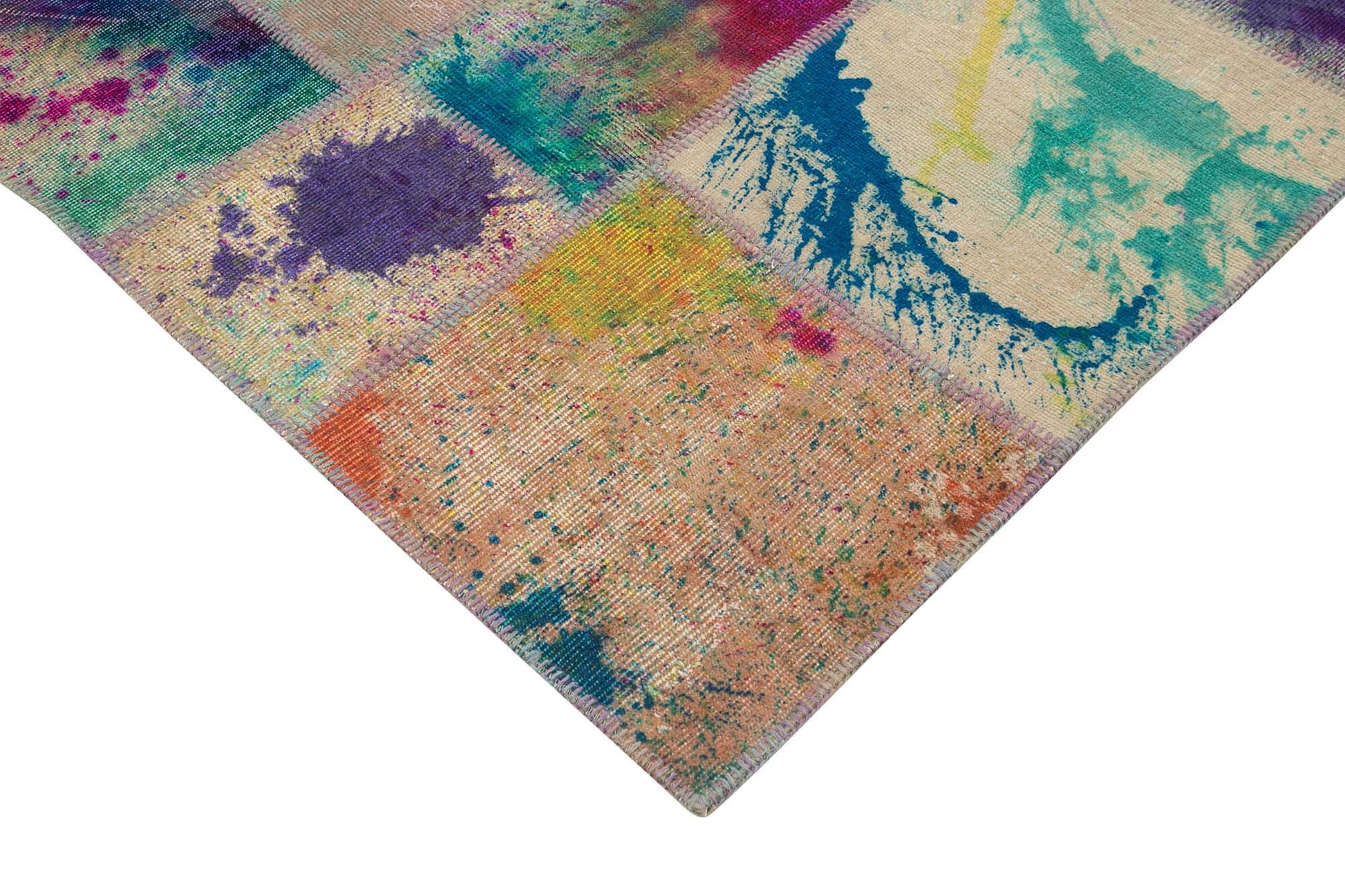 Kırk Yama Gri Patchwork Pamuk Yün El Dokuma Halısı 203x303 Agacan