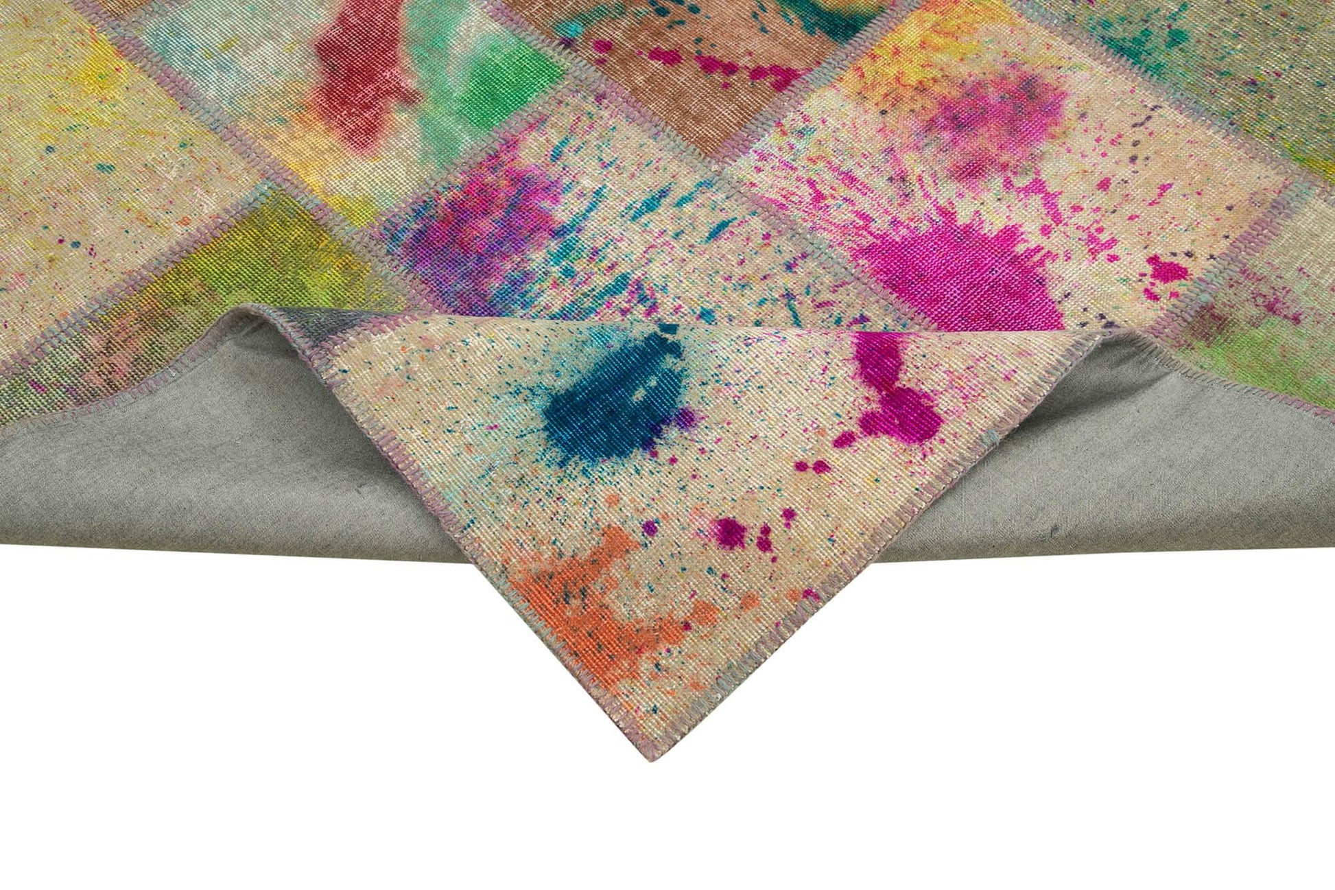 Kırk Yama Gri Patchwork Pamuk Yün El Dokuma Halısı 203x303 Agacan