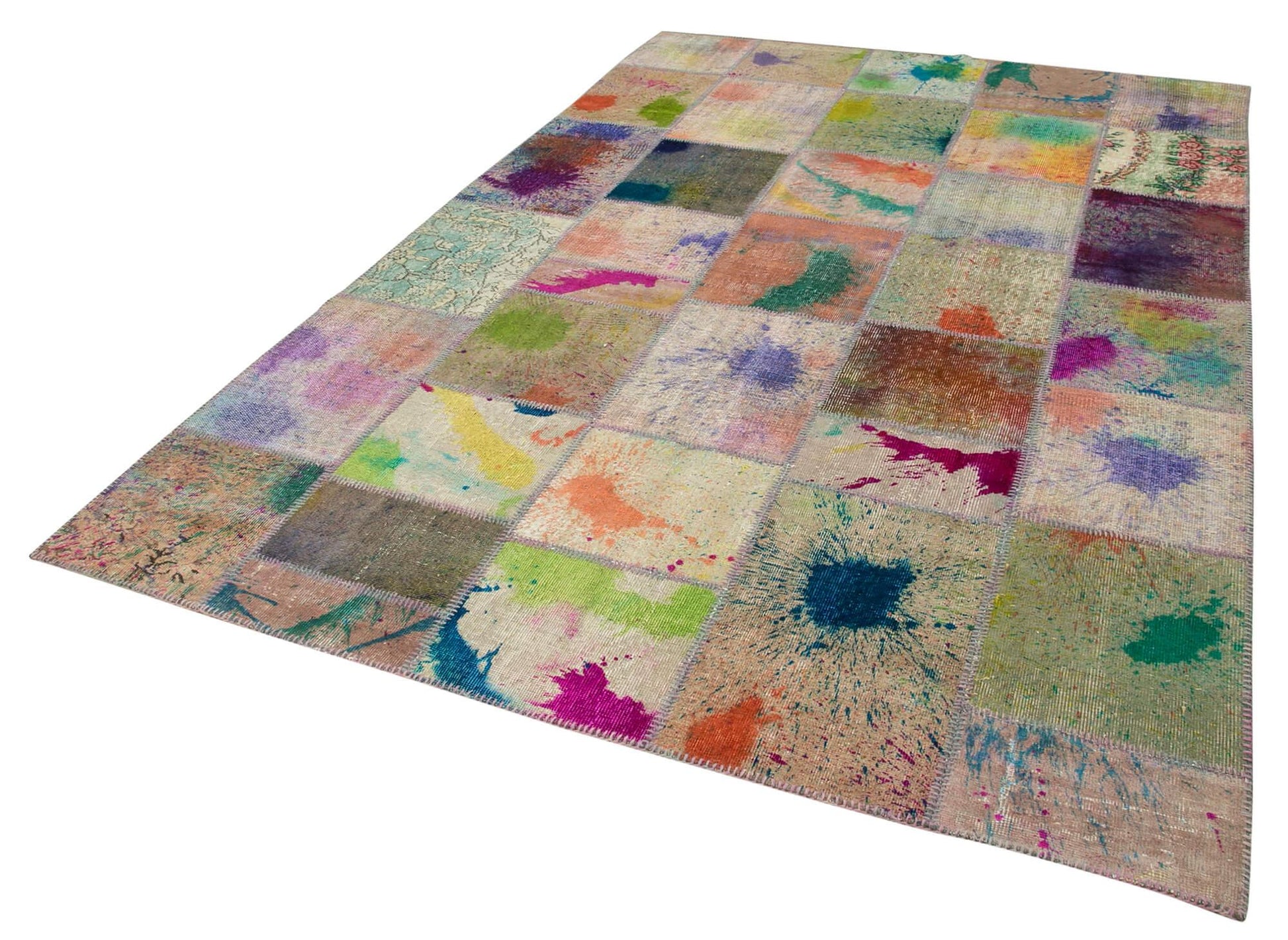 Kırk Yama Gri Patchwork Pamuk Yün El Dokuma Halısı 198x300 Agacan