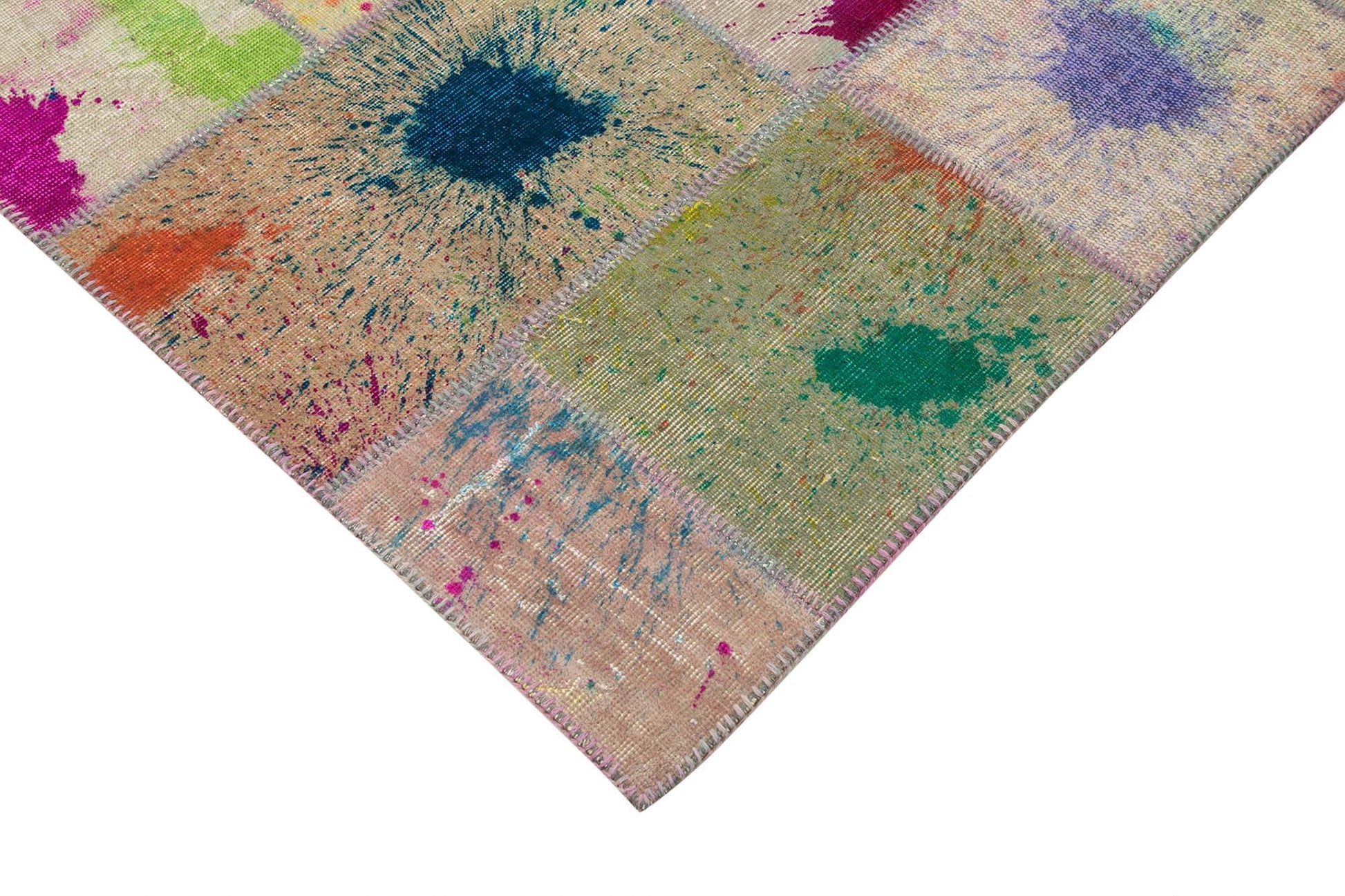 Kırk Yama Gri Patchwork Pamuk Yün El Dokuma Halısı 198x300 Agacan