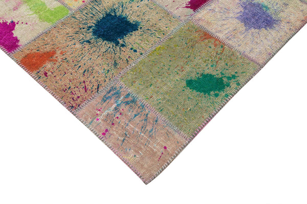 Kırk Yama Gri Patchwork Pamuk Yün El Dokuma Halısı 198x300 Agacan