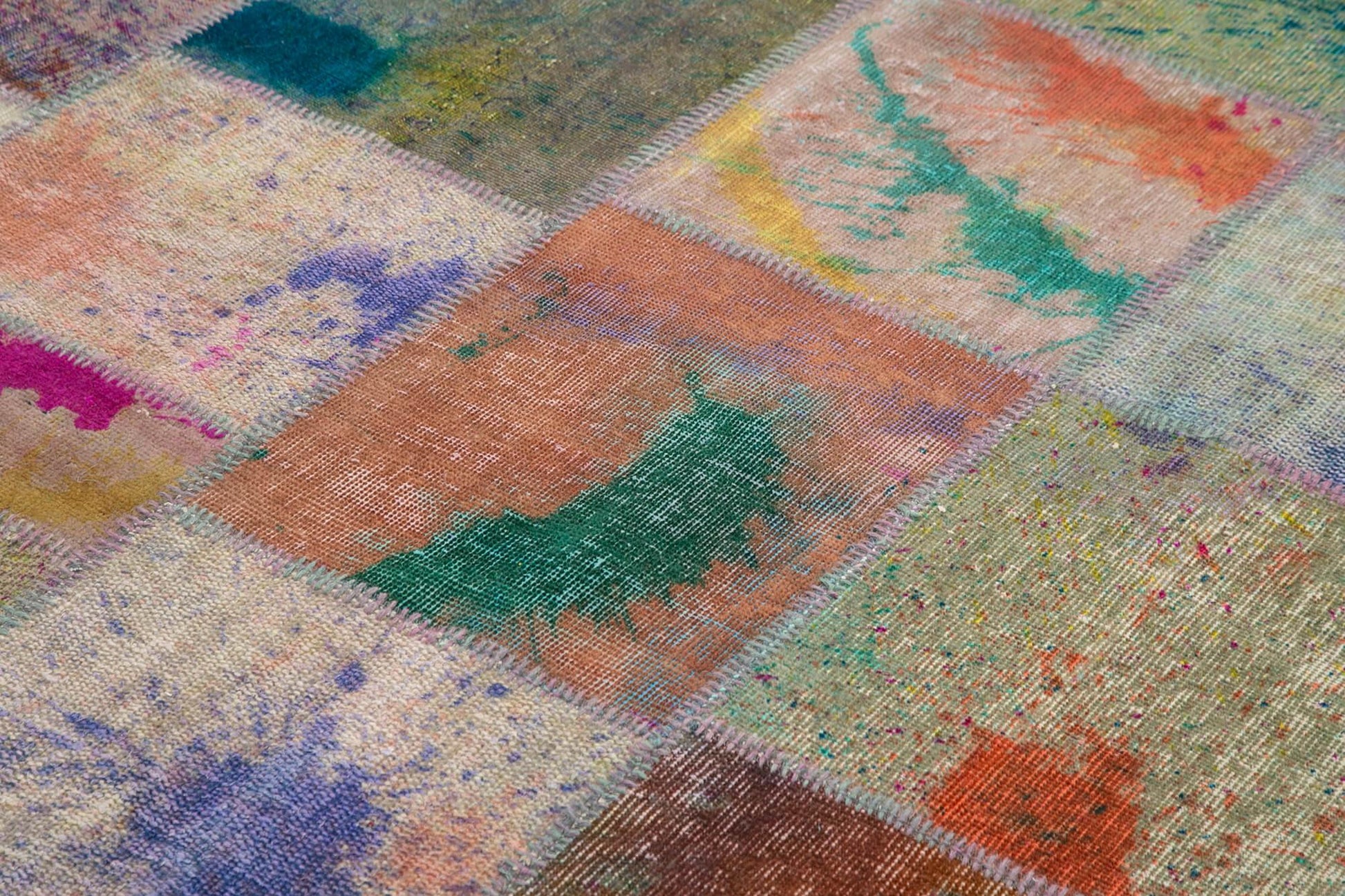Kırk Yama Gri Patchwork Pamuk Yün El Dokuma Halısı 198x300 Agacan