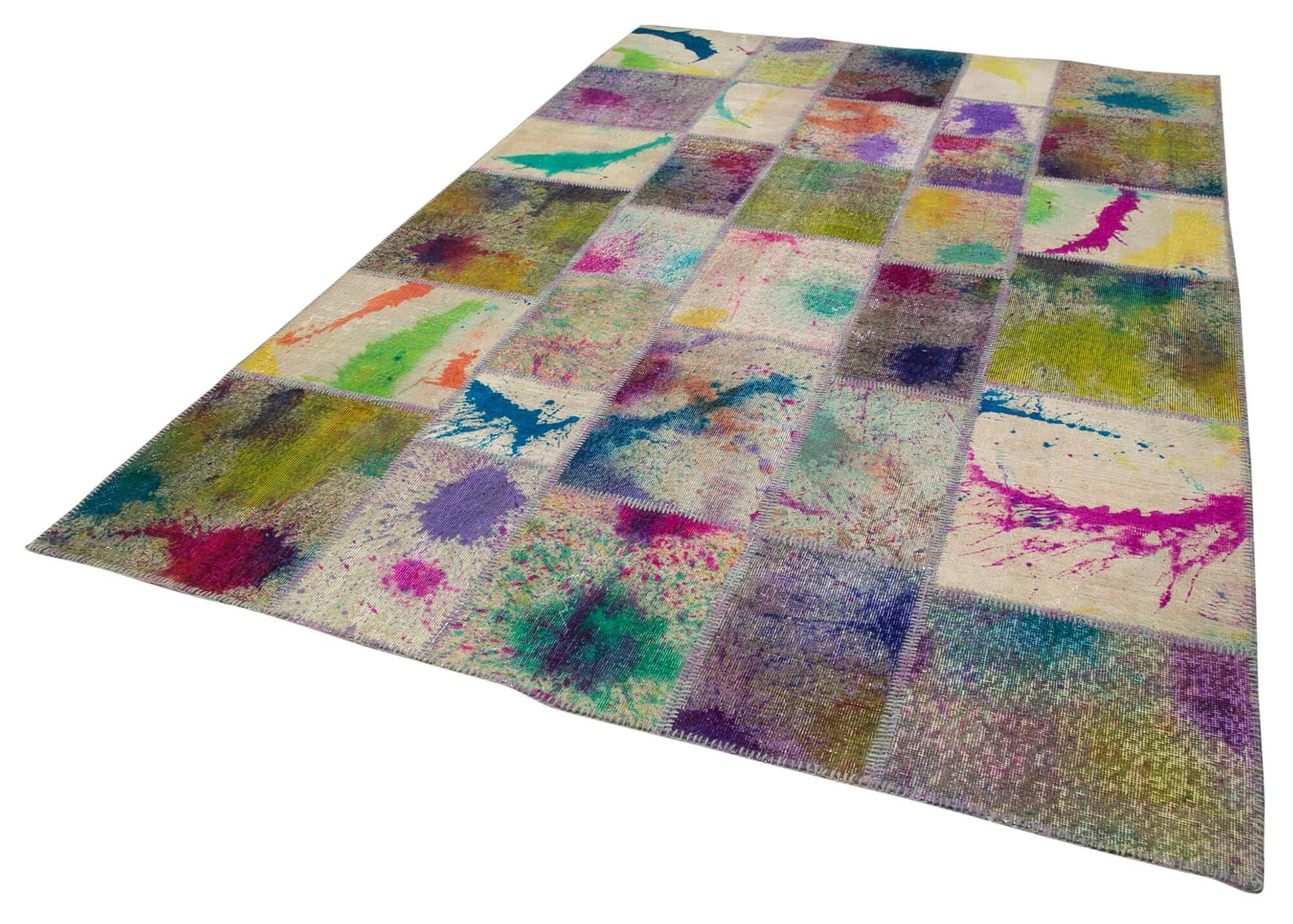 Kırk Yama Gri Patchwork Pamuk Yün El Dokuma Halısı 204x308 Agacan