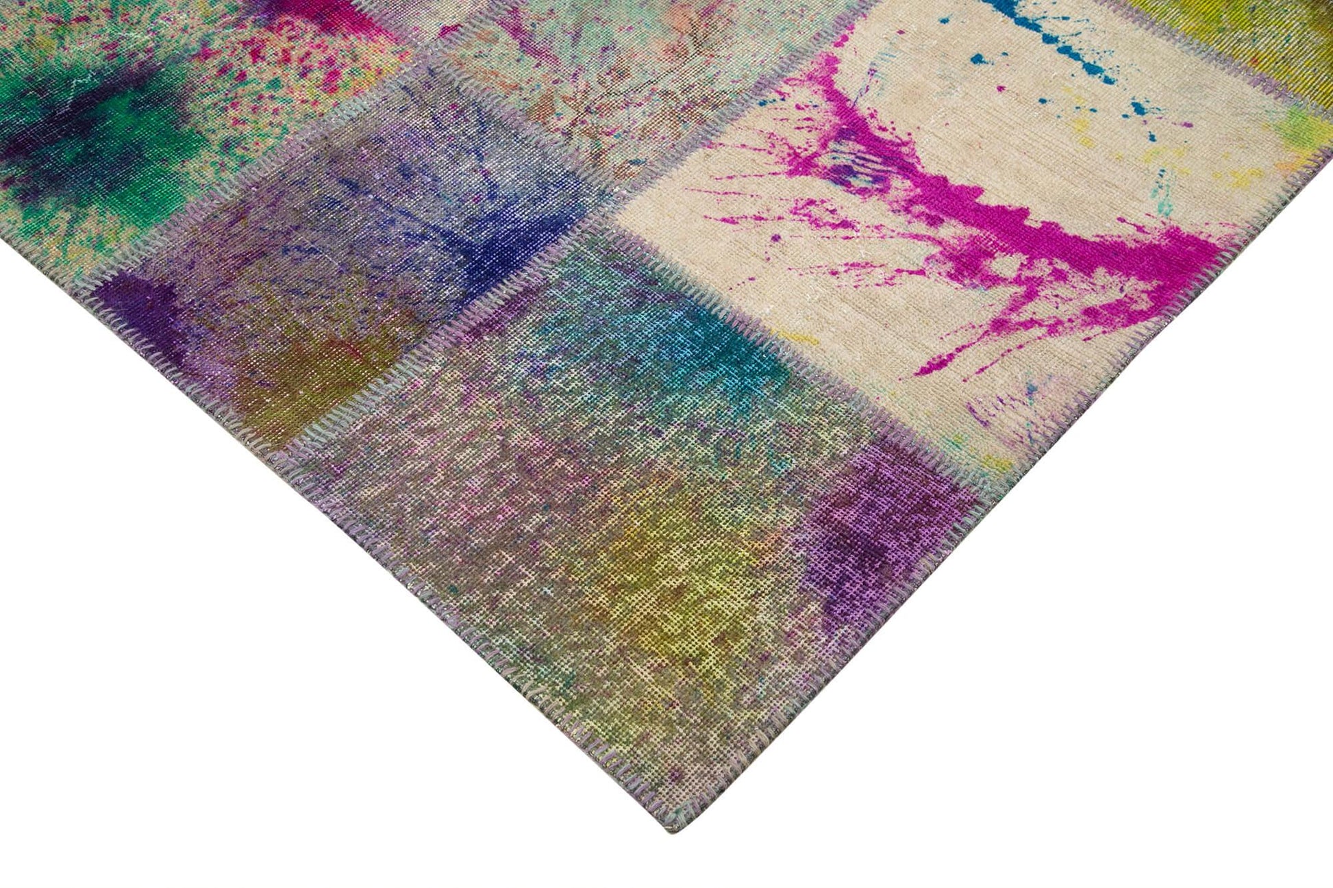 Kırk Yama Gri Patchwork Pamuk Yün El Dokuma Halısı 204x308 Agacan
