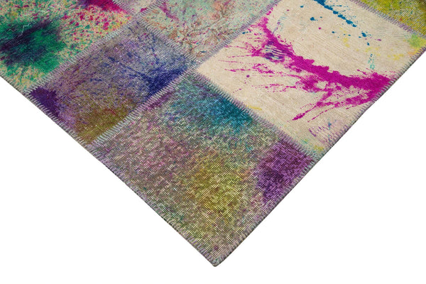 Kırk Yama Gri Patchwork Pamuk Yün El Dokuma Halısı 204x308 Agacan