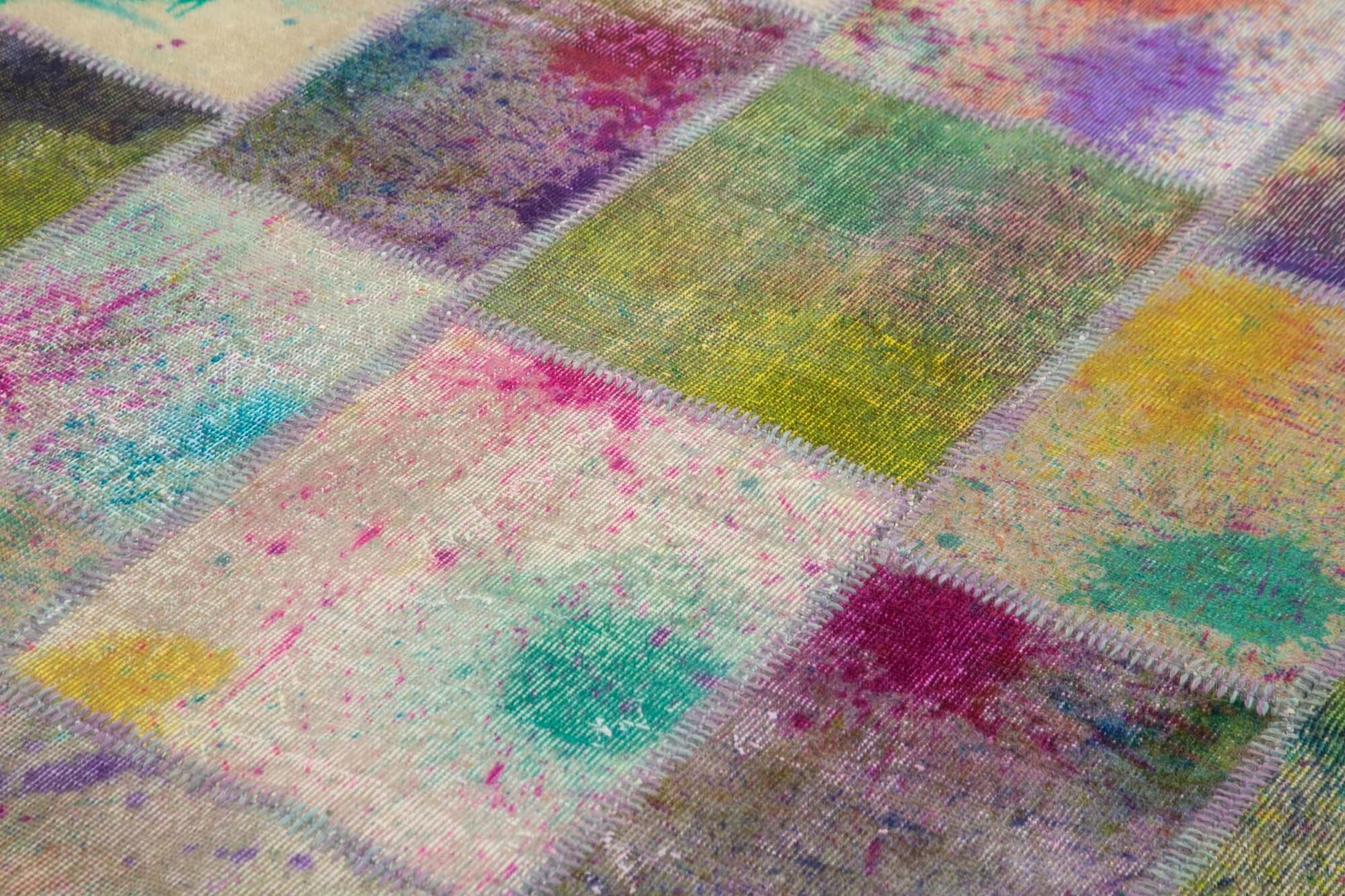 Kırk Yama Gri Patchwork Pamuk Yün El Dokuma Halısı 204x308 Agacan