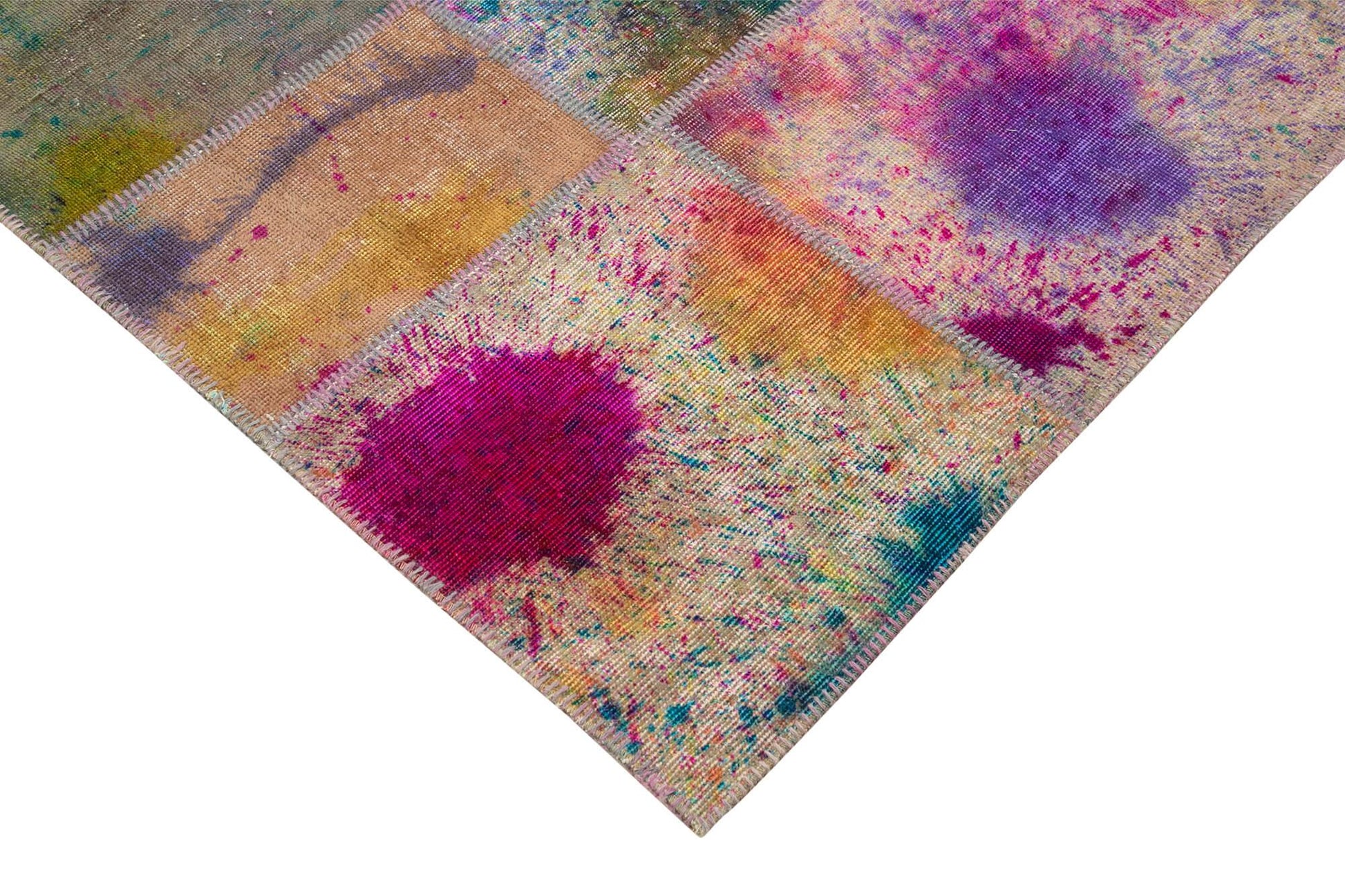 Kırk Yama Gri Patchwork Pamuk Yün El Dokuma Halısı 205x300 Agacan