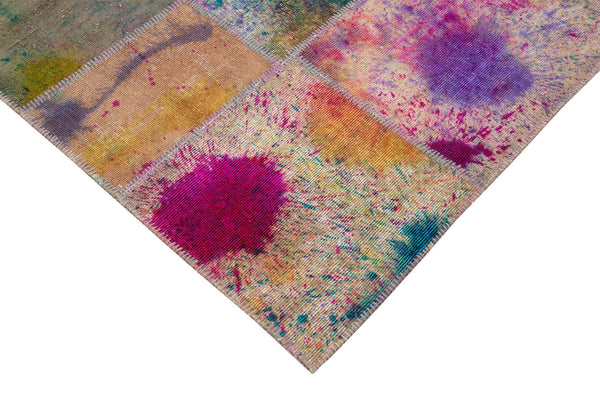 Kırk Yama Gri Patchwork Pamuk Yün El Dokuma Halısı 205x300 Agacan