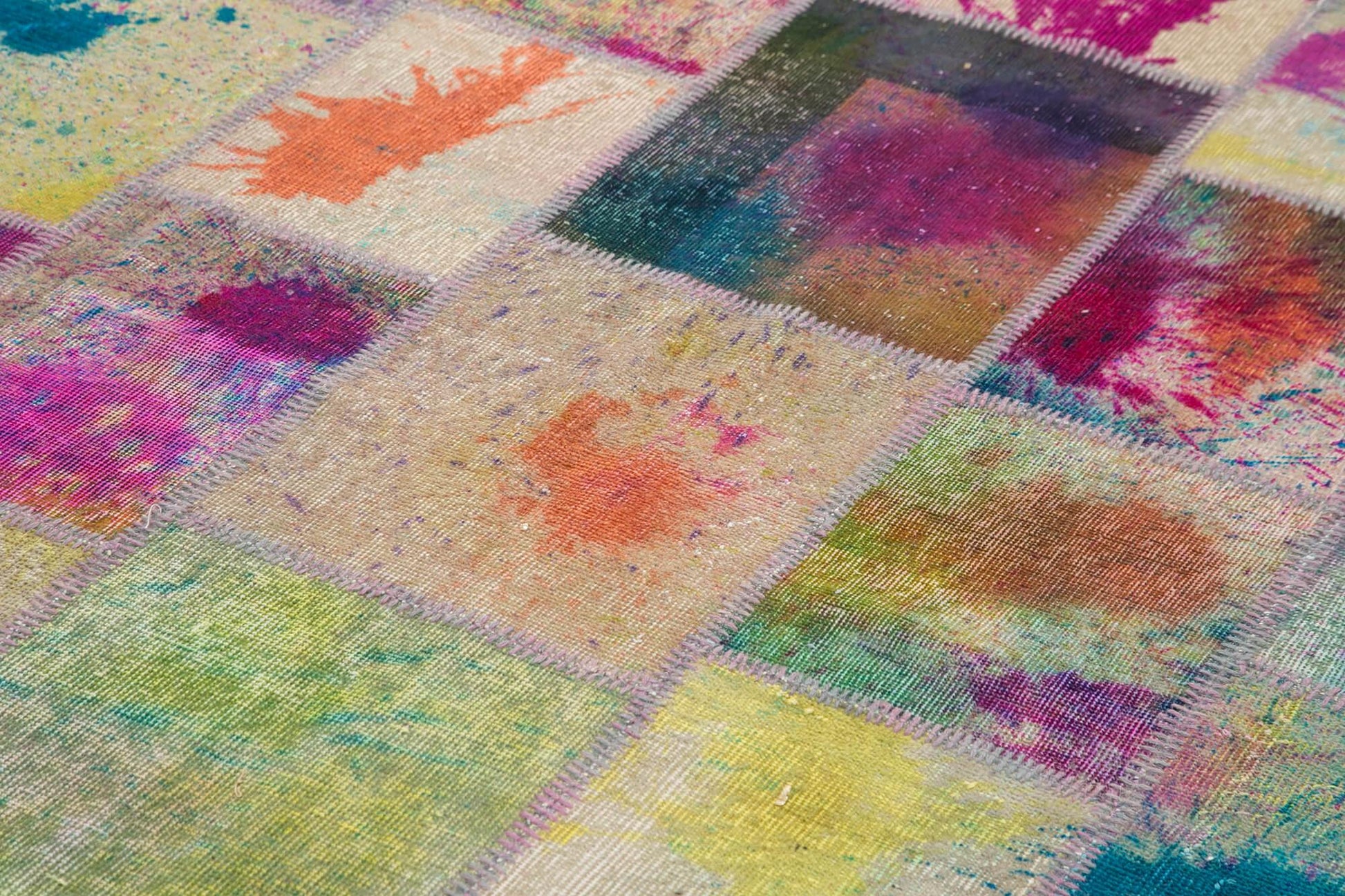 Kırk Yama Gri Patchwork Pamuk Yün El Dokuma Halısı 205x300 Agacan