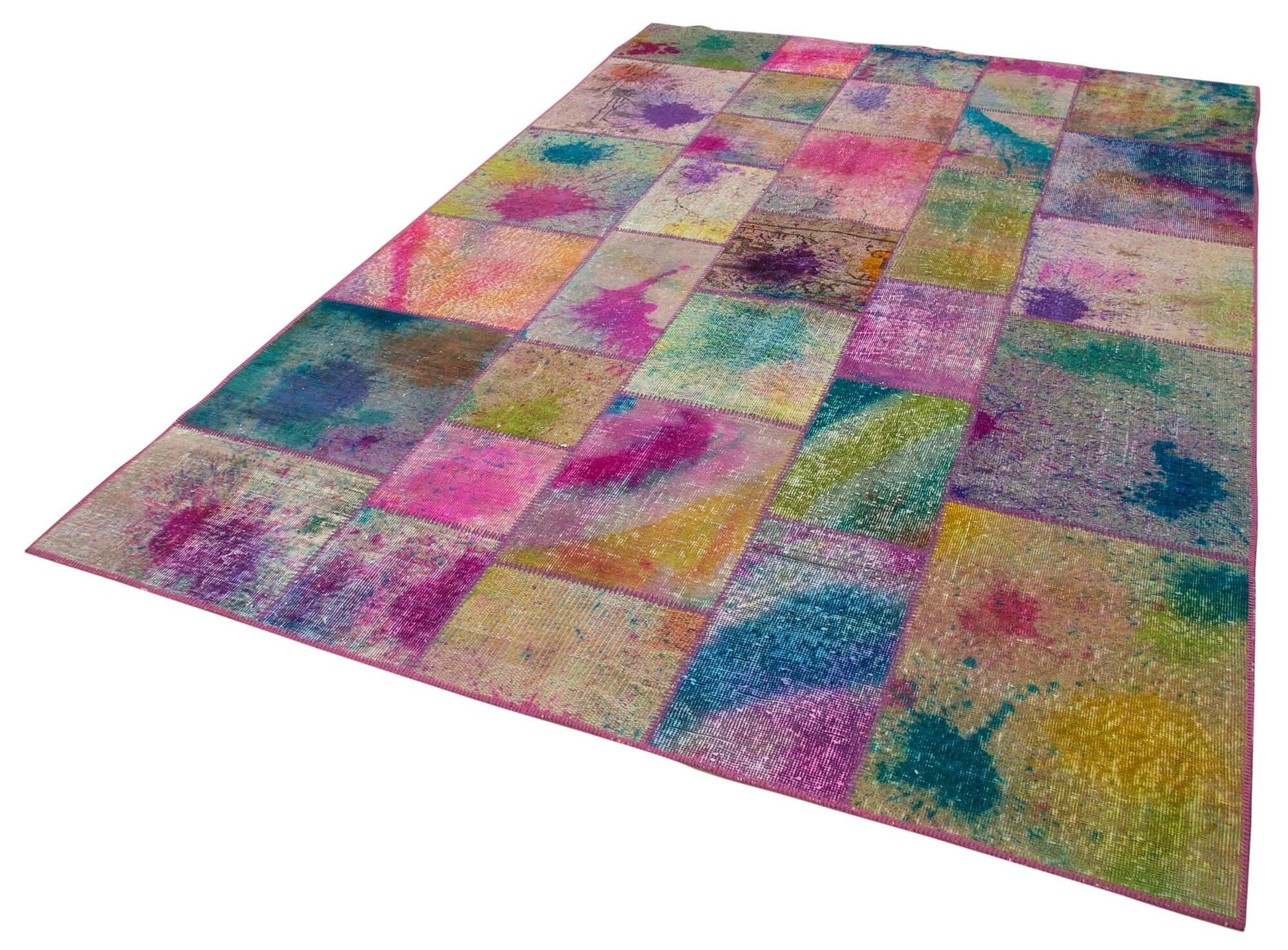 Kırk Yama Gri Patchwork Pamuk Yün El Dokuma Halısı 198x300 Agacan
