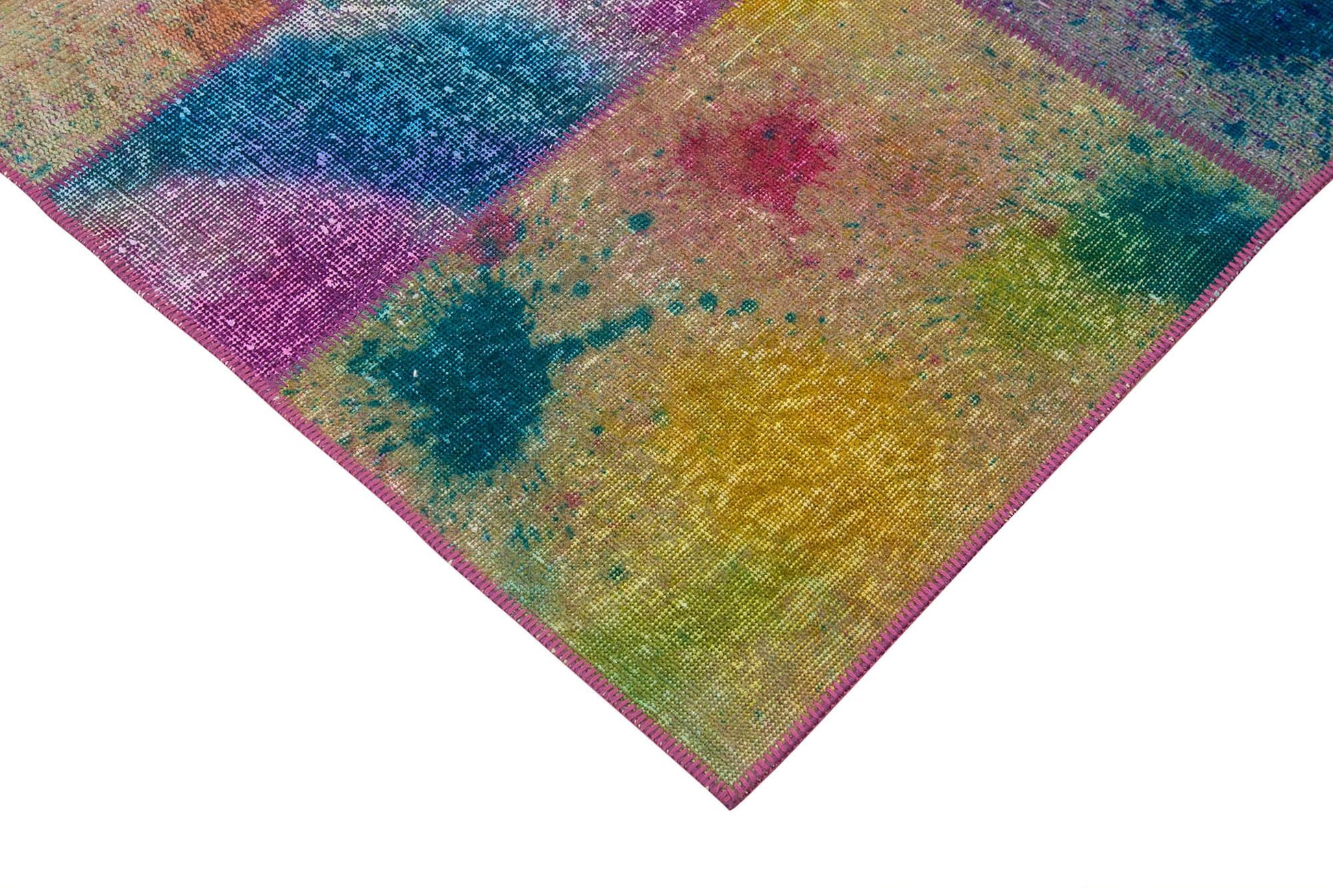 Kırk Yama Gri Patchwork Pamuk Yün El Dokuma Halısı 198x300 Agacan