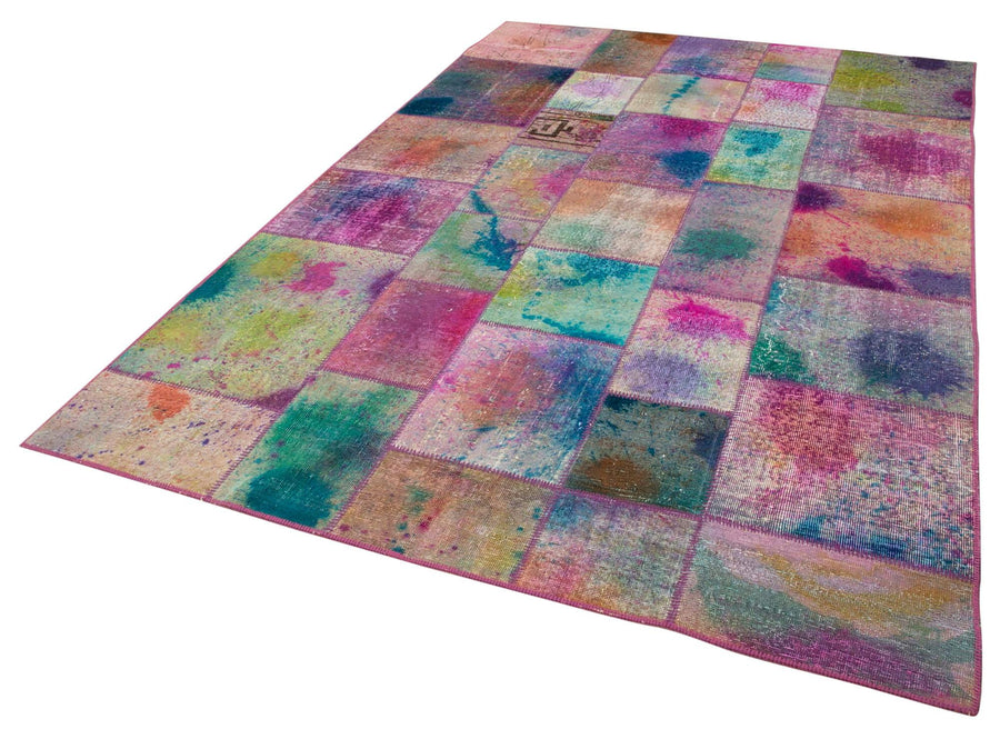 Kırk Yama Gri Patchwork Pamuk Yün El Dokuma Halısı 197x300 Agacan