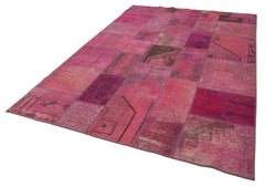 Kırk Yama Pembe Patchwork Pamuk Yün El Dokuma Halısı 196x299 Agacan