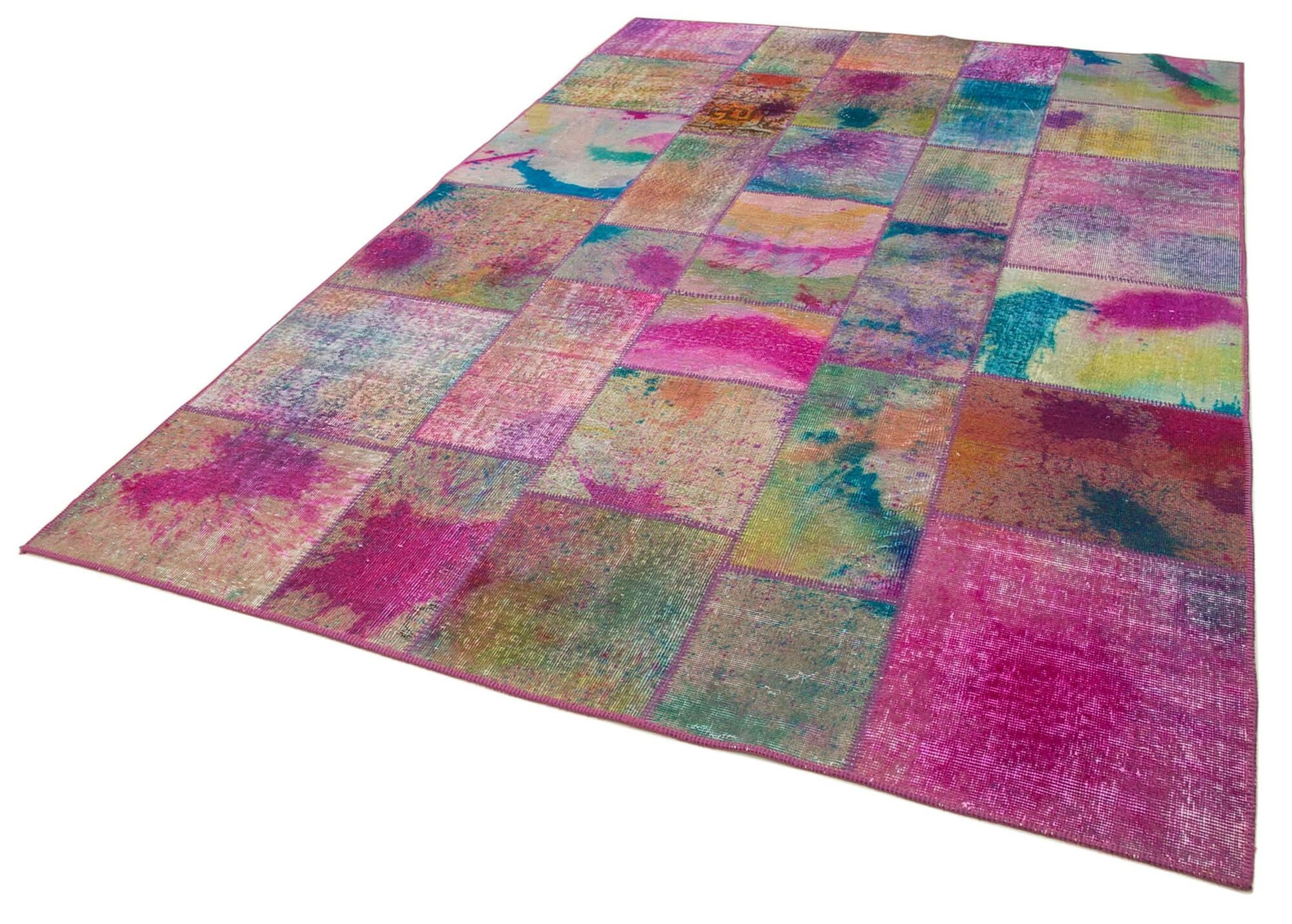 Kırk Yama Gri Patchwork Pamuk Yün El Dokuma Halısı 199x298 Agacan