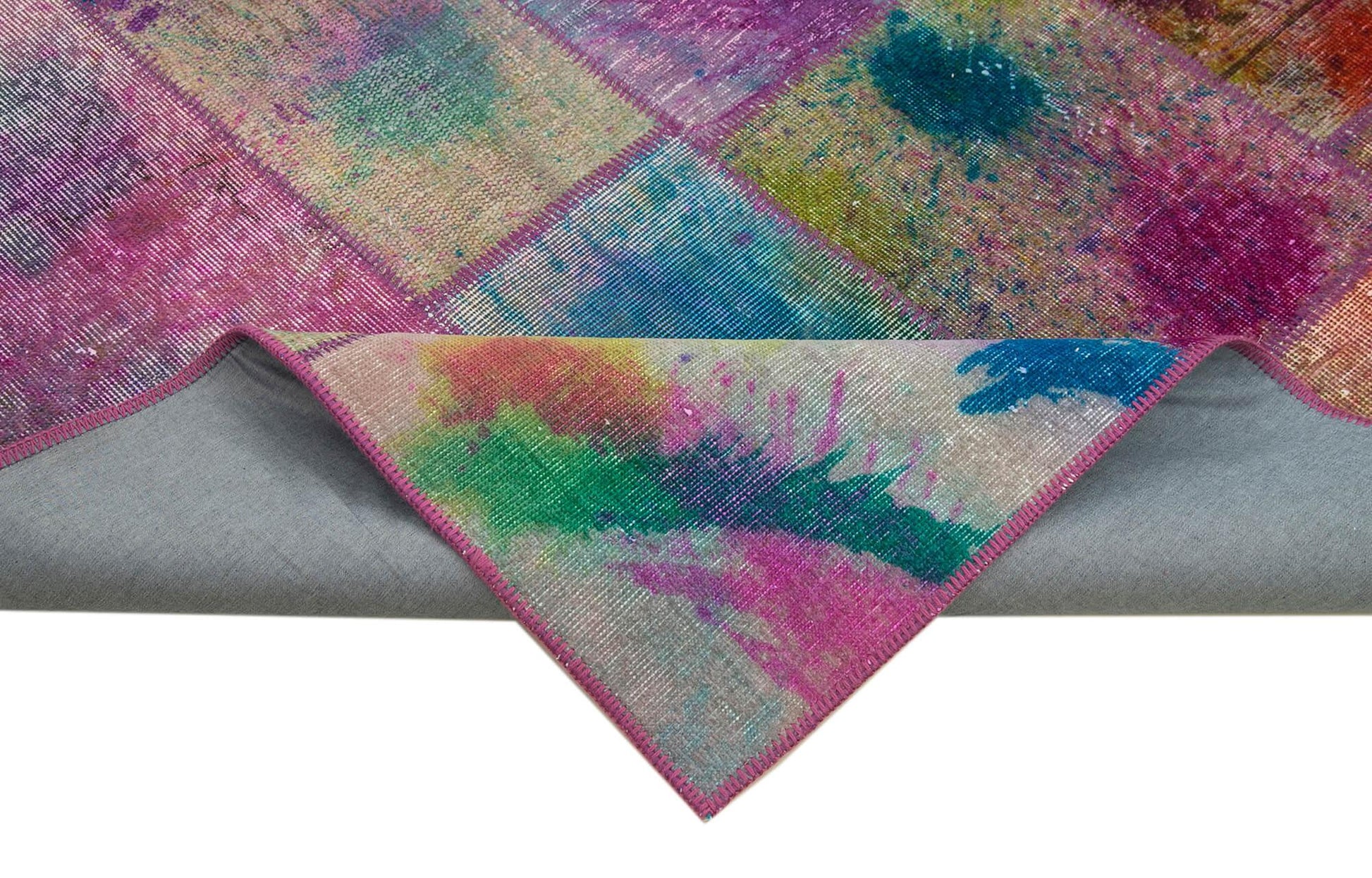 Kırk Yama Gri Patchwork Pamuk Yün El Dokuma Halısı 199x298 Agacan