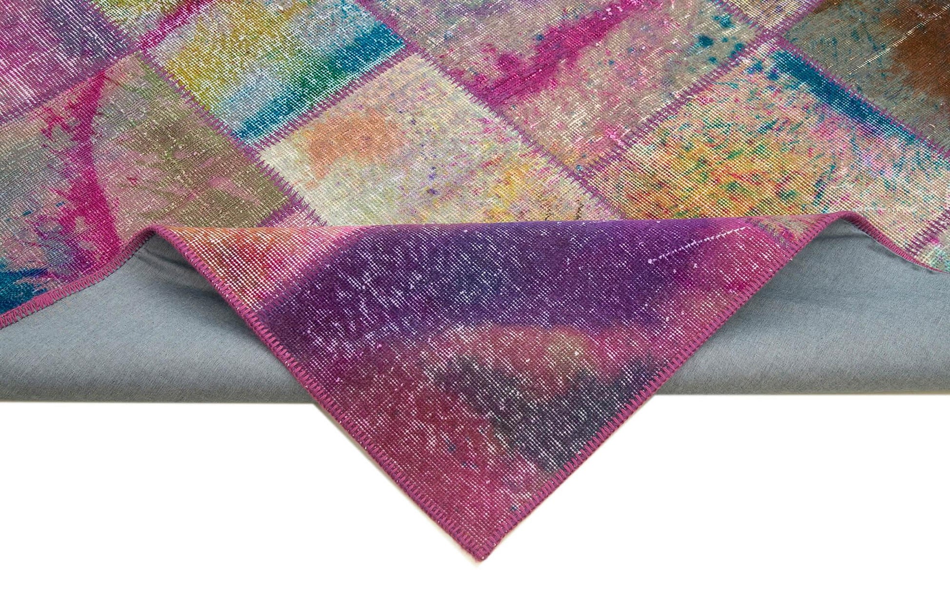 Kırk Yama Gri Patchwork Pamuk Yün El Dokuma Halısı 197x299 Agacan