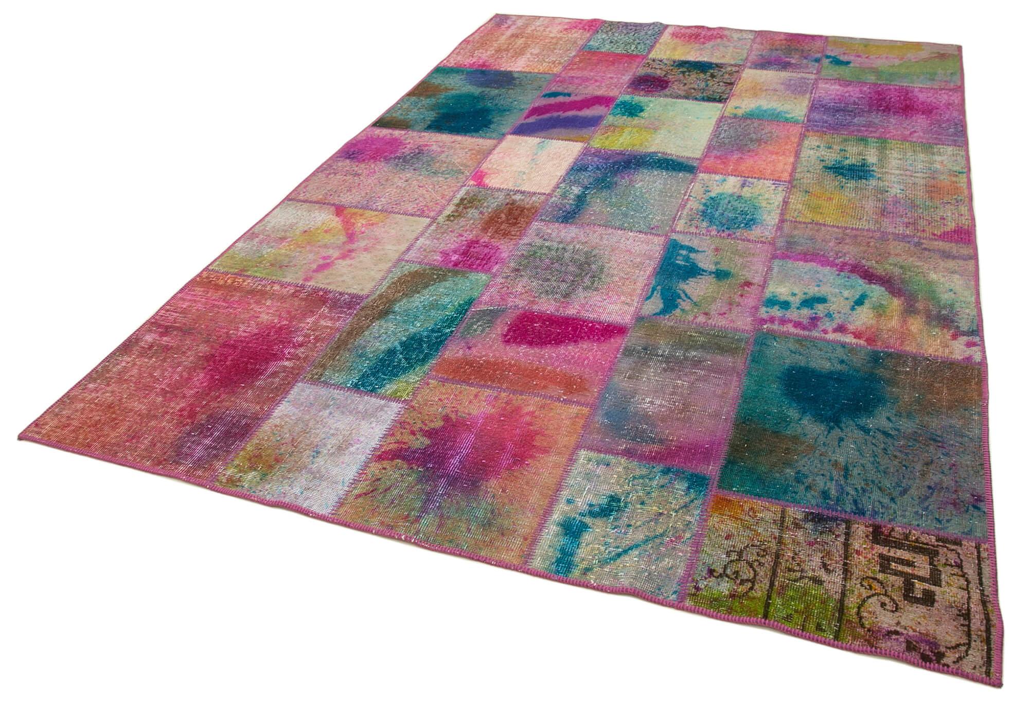 Kırk Yama Gri Patchwork Pamuk Yün El Dokuma Halısı 198x299 Agacan
