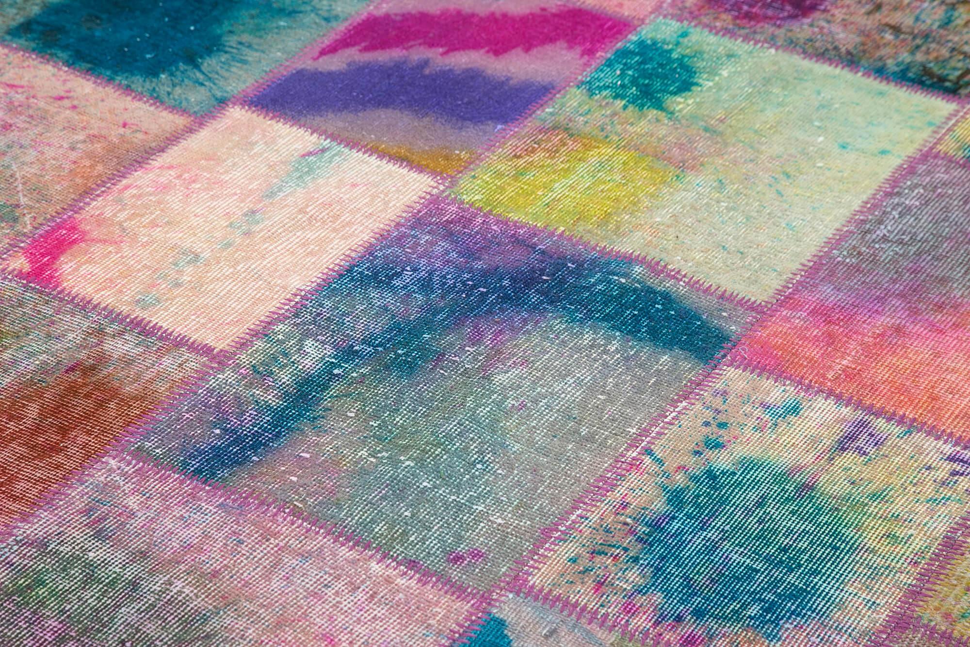 Kırk Yama Gri Patchwork Pamuk Yün El Dokuma Halısı 198x299 Agacan