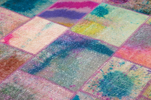 Kırk Yama Gri Patchwork Pamuk Yün El Dokuma Halısı 198x299 Agacan