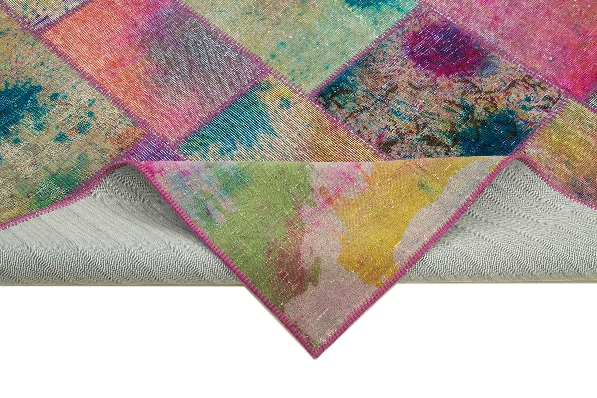 Kırk Yama Gri Patchwork Pamuk Yün El Dokuma Halısı 198x299 Agacan