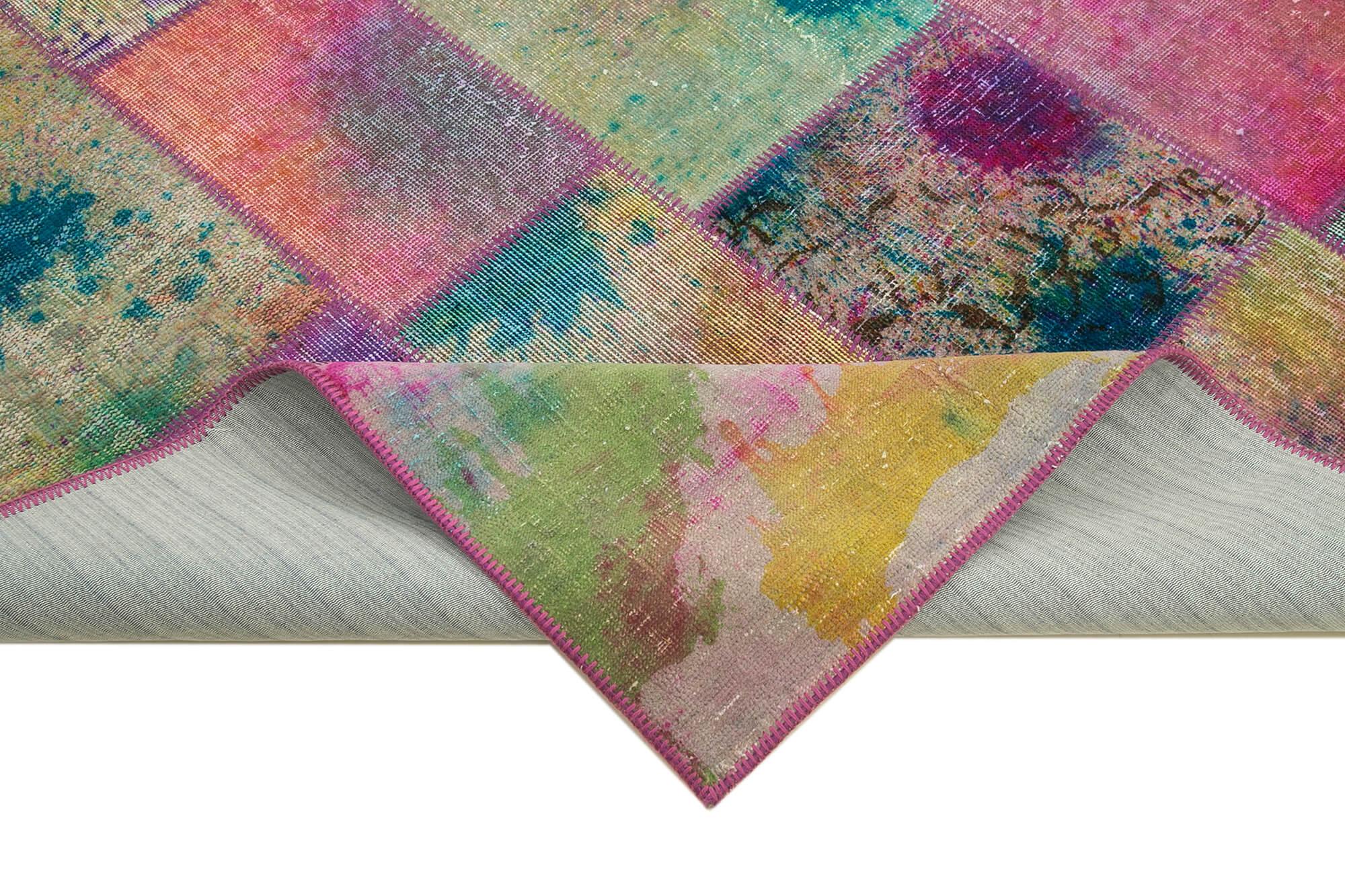 Kırk Yama Gri Patchwork Pamuk Yün El Dokuma Halısı 198x299 Agacan