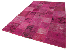 Kırk Yama Pembe Patchwork Pamuk Yün El Dokuma Halısı 200x306 Agacan