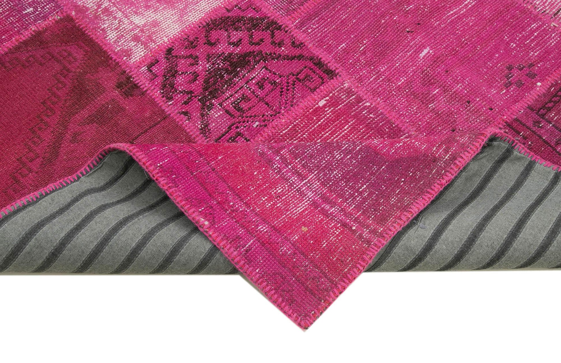 Kırk Yama Pembe Patchwork Pamuk Yün El Dokuma Halısı 200x306 Agacan