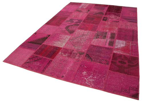 Kırk Yama Pembe Patchwork Pamuk Yün El Dokuma Halısı 198x302 Agacan