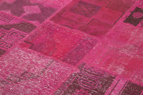 Kırk Yama Pembe Patchwork Pamuk Yün El Dokuma Halısı 198x302 Agacan