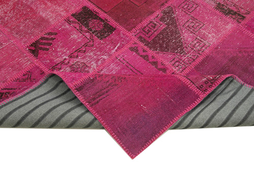 Kırk Yama Pembe Patchwork Pamuk Yün El Dokuma Halısı 198x302 Agacan