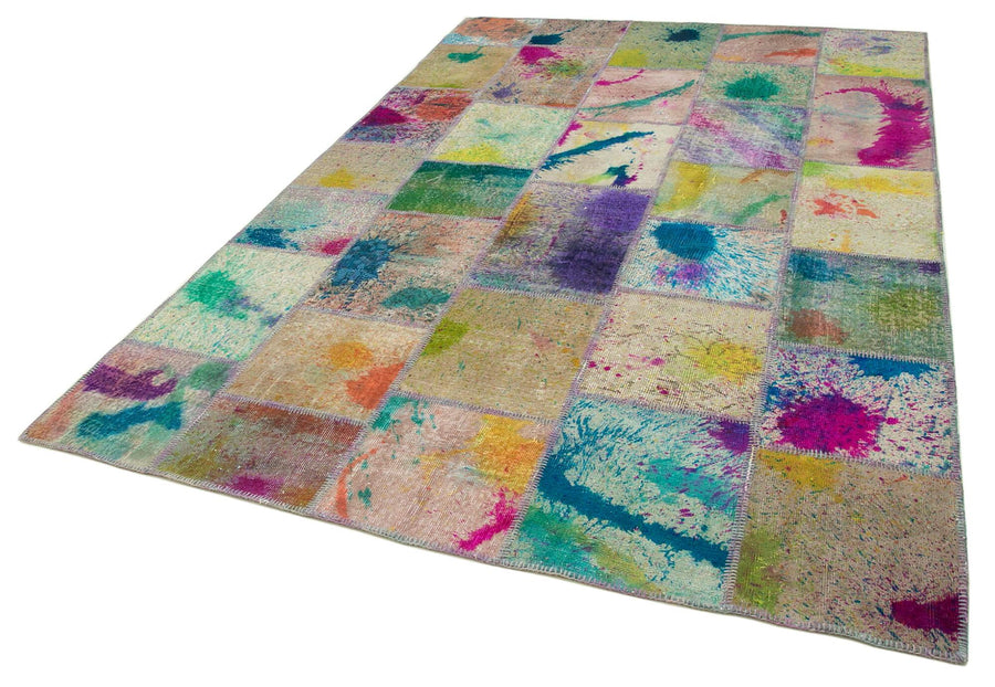 Kırk Yama Gri Patchwork Pamuk Yün El Dokuma Halısı 200x303 Agacan