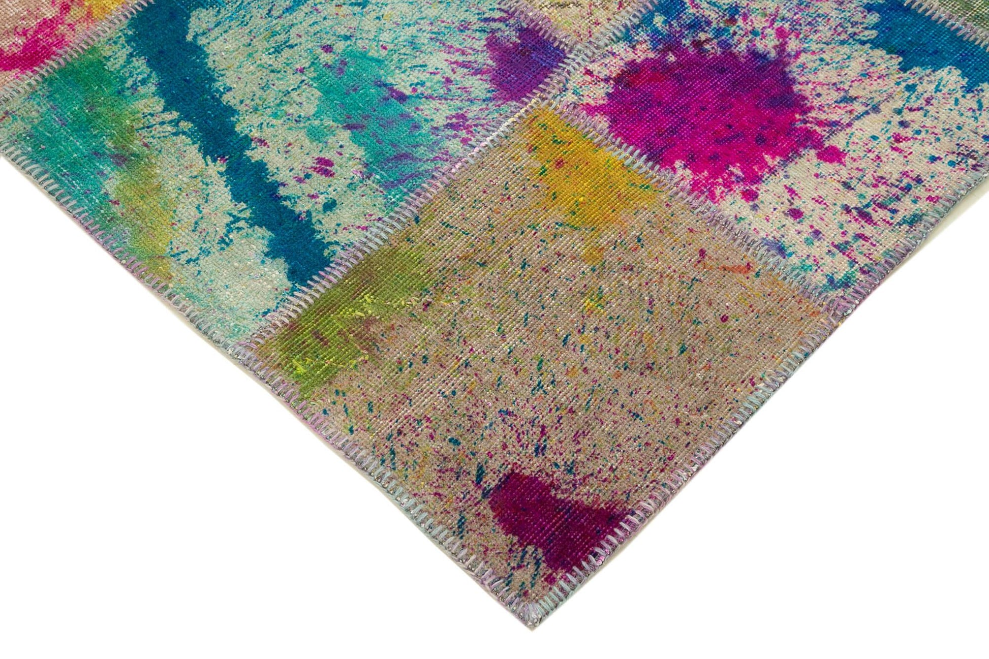 Kırk Yama Gri Patchwork Pamuk Yün El Dokuma Halısı 200x303 Agacan